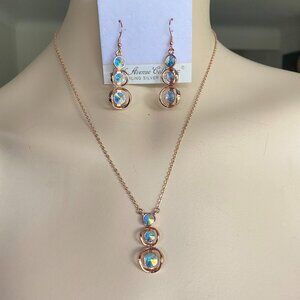 Butler Rose Gold Swarovski Crystal Necklace & Earrings